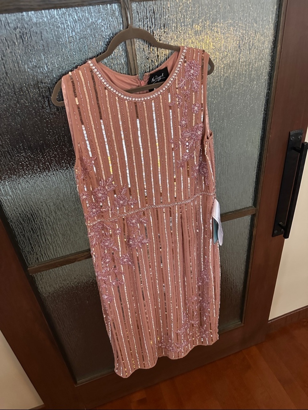 Mac Duggal Tea Length Beaded Embellished Midi Dress Jewel Blush Rose Size 16 NWT - Picture 10 of 16